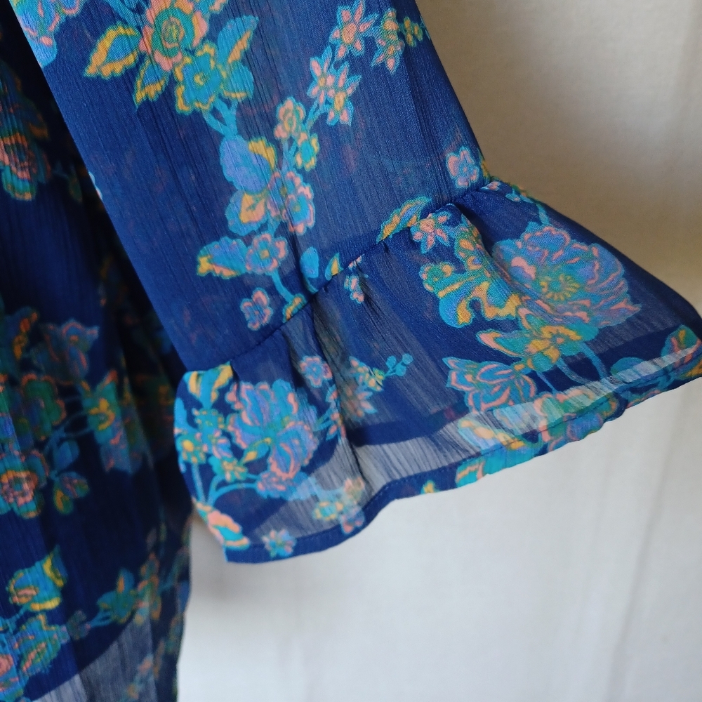 Xhilaration Floral Sheer Blue Kimono Cardigan - Picture 4 of 8